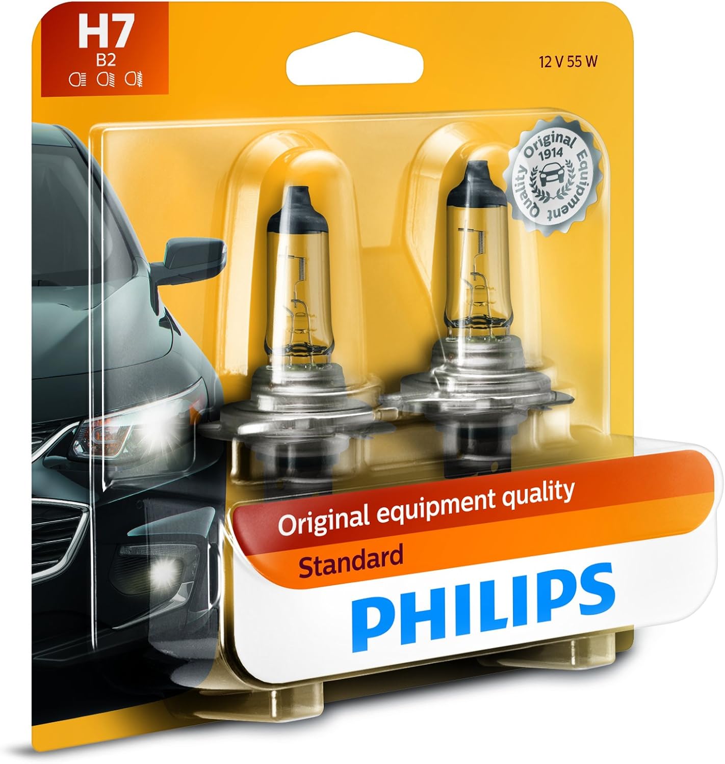 Philips Automotive Lighting H7 Standard Halogen Replacement Headlight Bulb, 2 Pack, white