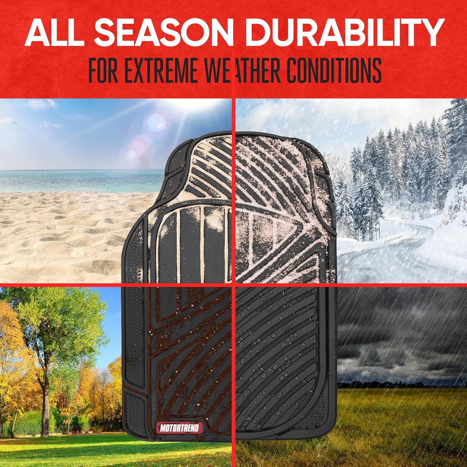 Motor Trend FlexTough Baseline - Heavy Duty Rubber Car Floor Mats 100% Odorless BPA Free All Seasons (Black)