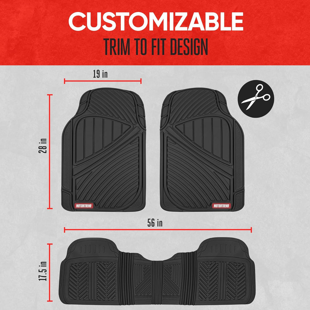 Motor Trend FlexTough Baseline - Heavy Duty Rubber Car Floor Mats 100% Odorless BPA Free All Seasons (Black)