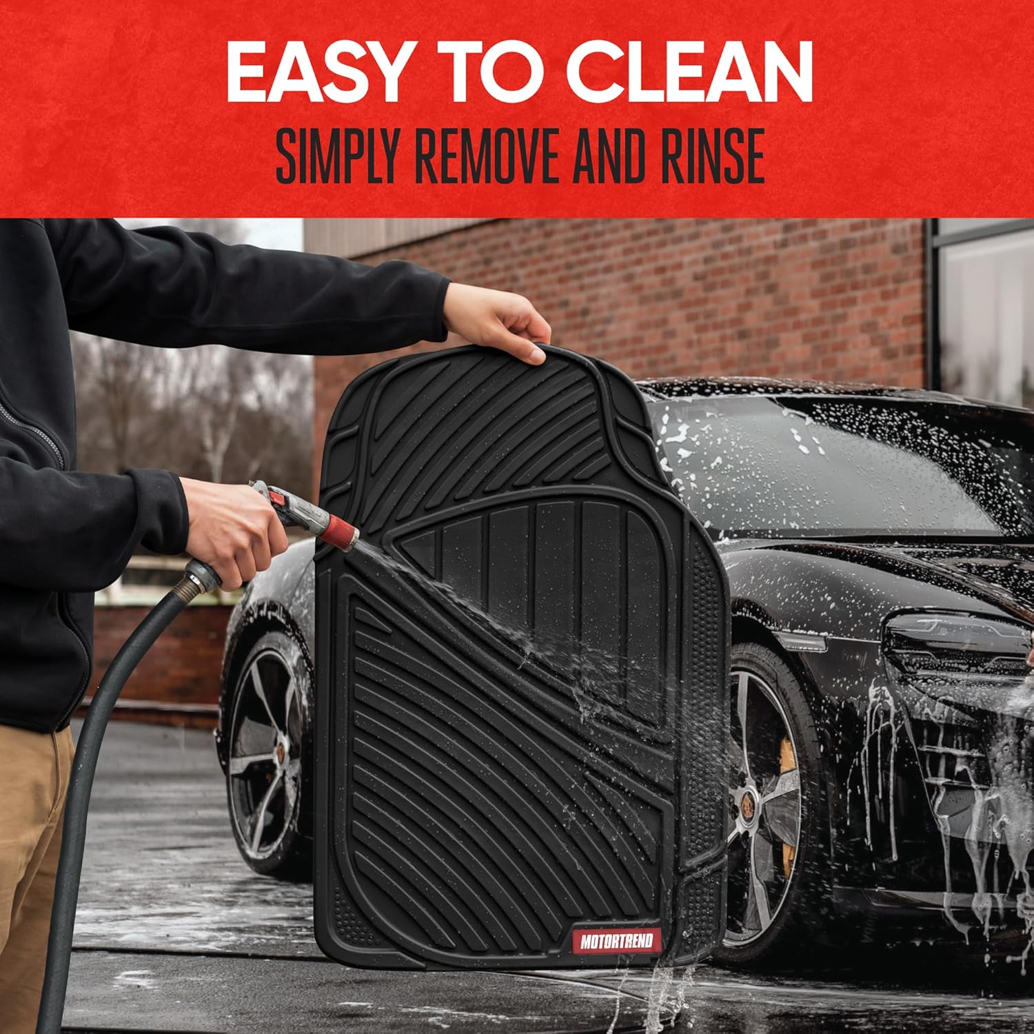 Motor Trend FlexTough Baseline - Heavy Duty Rubber Car Floor Mats 100% Odorless BPA Free All Seasons (Black)