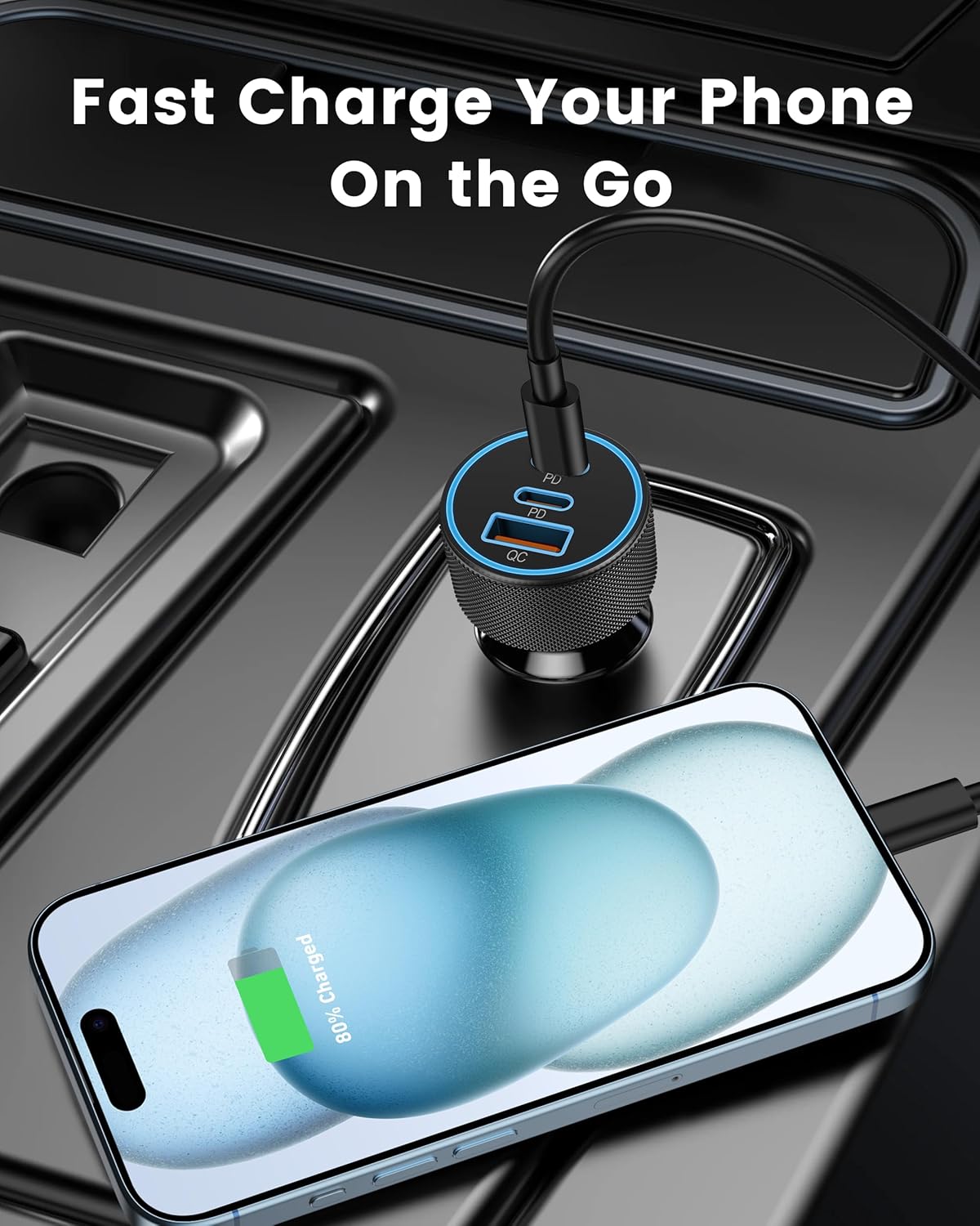 USB C Car Charger, 3-Port 67W Dual USB-C & USB-A Car Power Adapter PD/QC Fast Charging Cigarette Lighter for iPhone 16/15/14/13/12/11/Pro Max, iPad, Samsung Galaxy S25 S24/S23/S22/S21, Pixel, Android